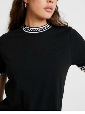 Vans Black Tee with Black and White Checker Trim #9